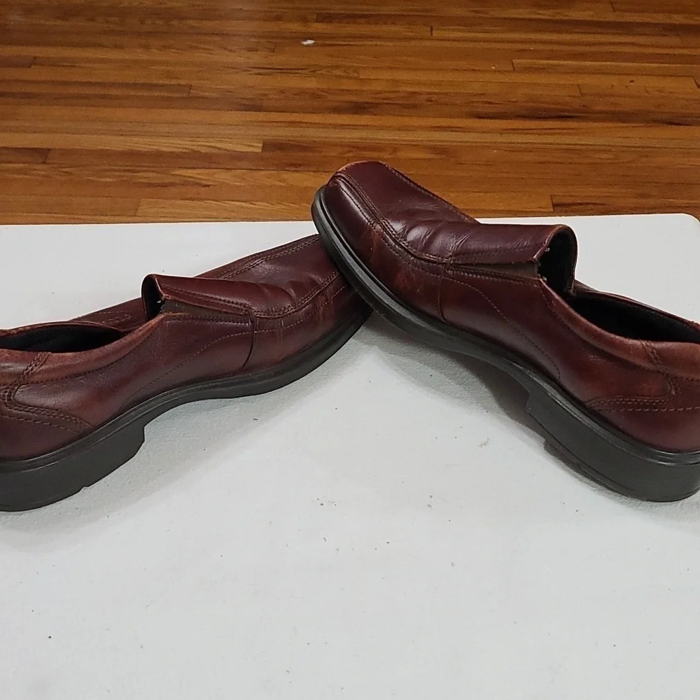 Ecco Mens Brown Leather?Casual Dress Shoes Slip-on Sz 46/12-12.5 GUC READ‎
